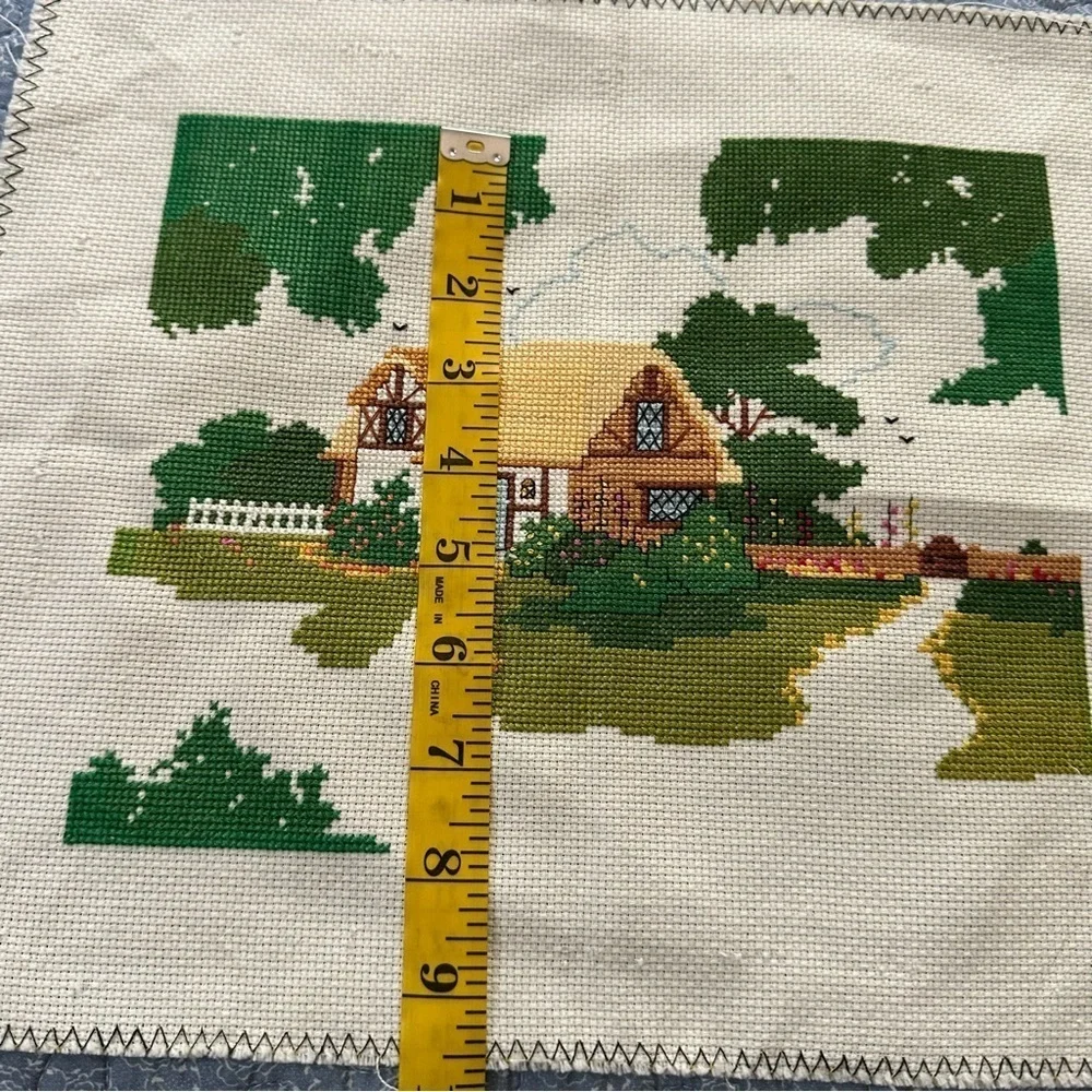 Cross Stitch Charming Cottage Country Church Cottagecore Gift Handmade 8 x 10